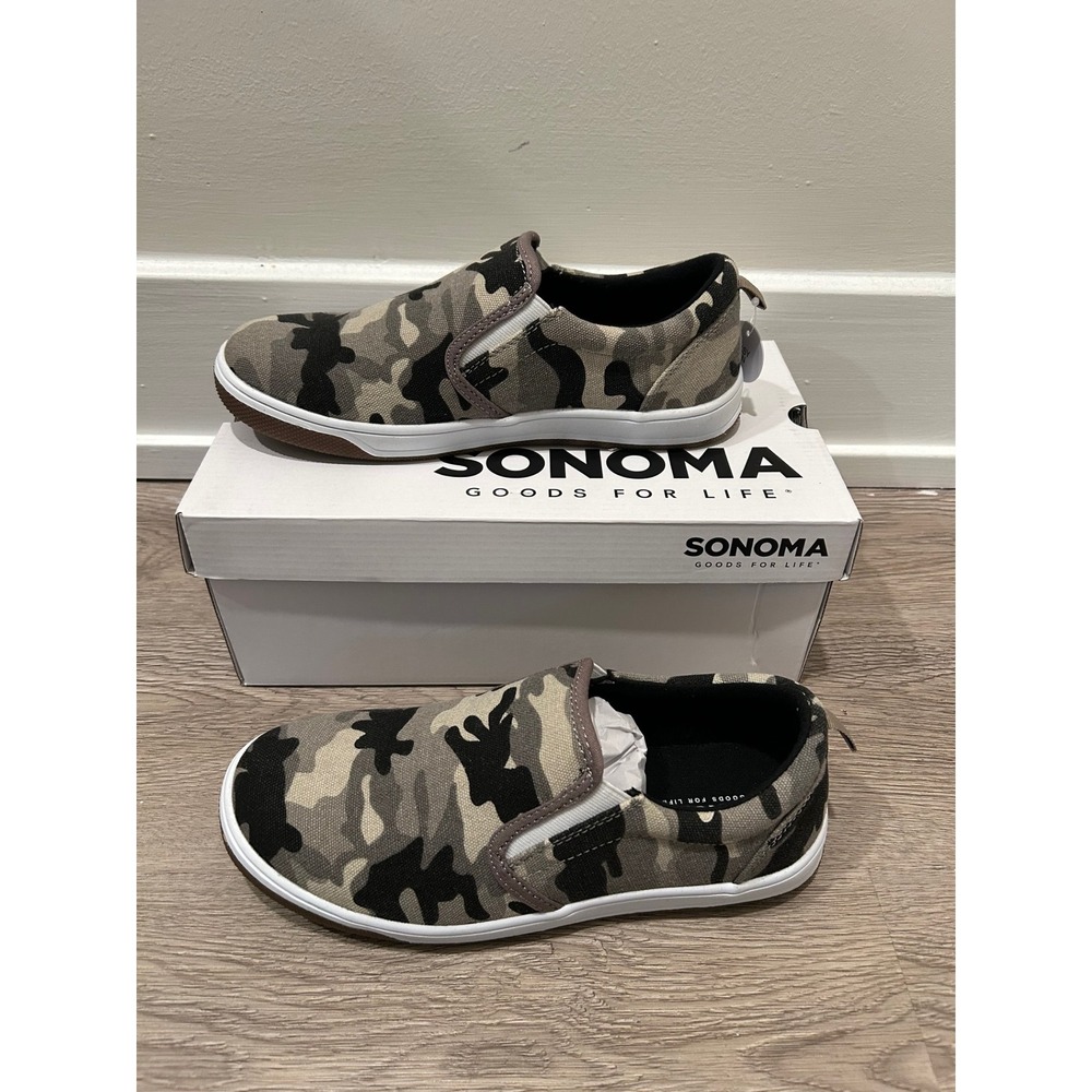 Sonoma Goods For Life Boys Camo Slip On Sneakers Grey Black Canvas Size 5 Medium